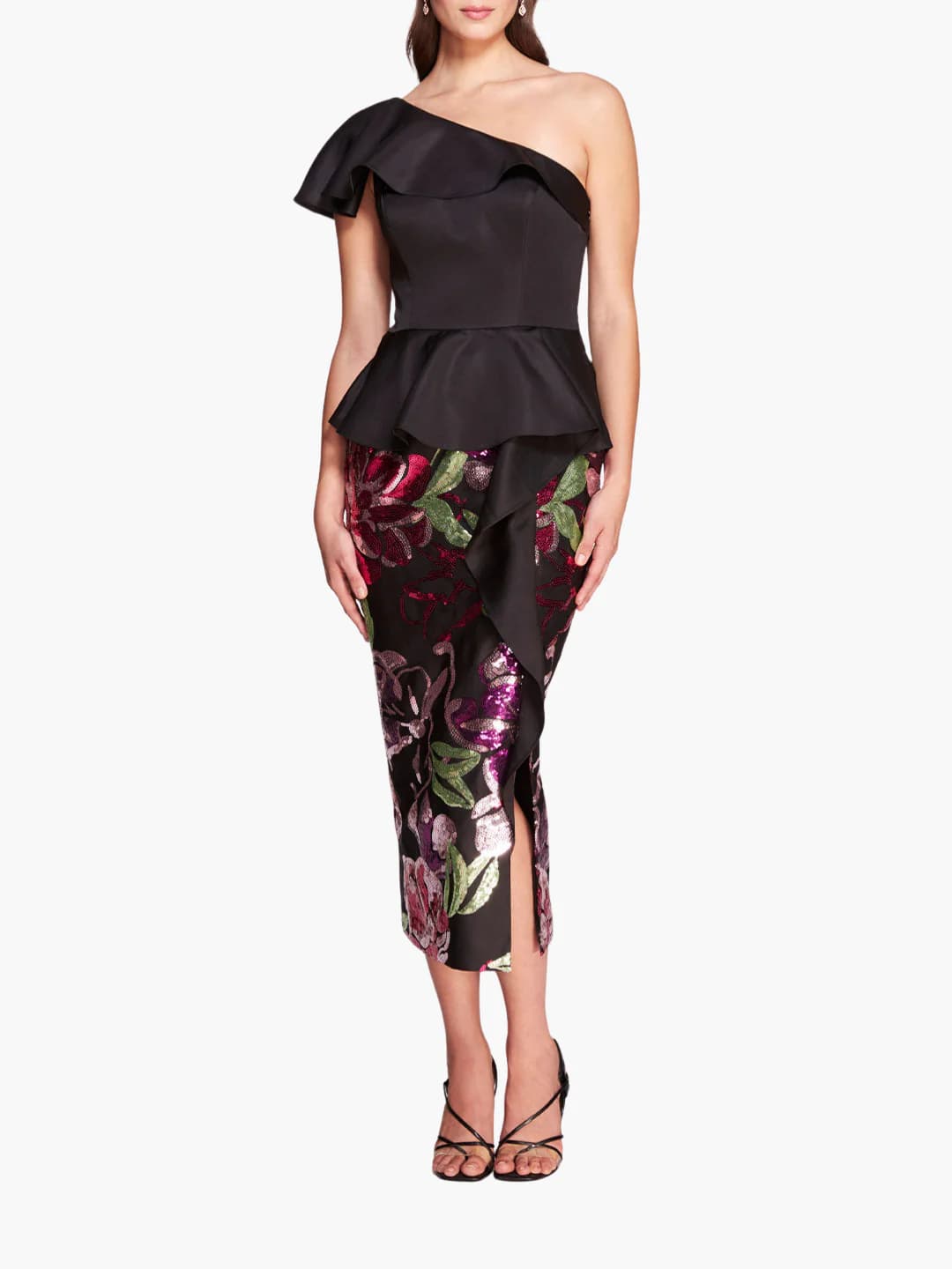 Noir Peplum Midi Elbise